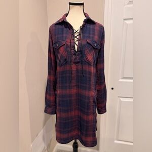 NWT- BLANKNYC- Plaid Lace-Up Shirt Dress- Size Small